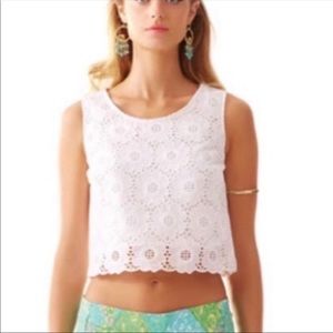 LILLY PULITZER WHITE FLORAL EYELET CROP TOP